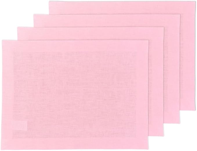 Solino Home Linen Placemats Set of 4 - Pink Lemonade Placemats 14 x 19 Inch - 100% Pure Linen Table Place Mats for Valentines, Spring, Easter - Fete