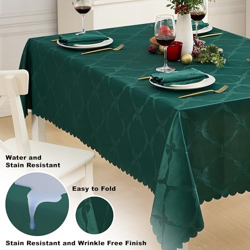 Newbridge Rectangle Tablecloth, 60 x 144 Inch, Ribbons and Bows Damask, Wrinkle and Stain Resistant Fabric Table Cloth, Holiday Evergreen - Image 4