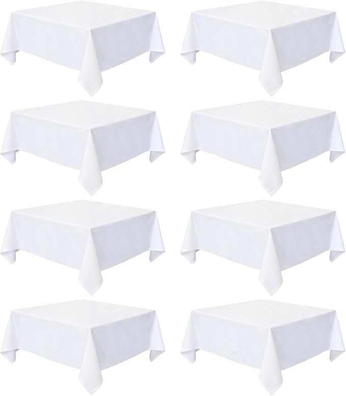 8 Pack White Square Tablecloth 70 x 70 Washable Polyester Table Cloth for Square or Round Tables, Wrinkle Resistant Fabric Decorative Covers for Dining Party Banquet Buffet and Wedding