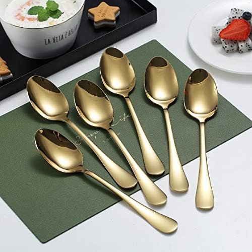 Gold Dinner Spoons, Kyraton 6 Pieces 7.5" Stainless Steel Table Spoon With Titanium Gold Plating, Soup Spoon, Dessert Spoons Sliverware Dishwasher Safe Set of 6. - Image 2