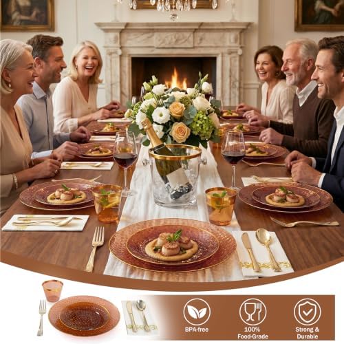 DaYammi 175PCS Amber Plastic Dinnerware Set for 25 Guests - Image 3