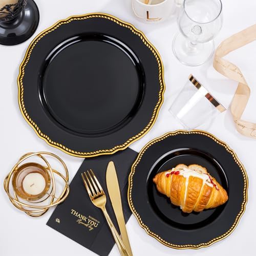 Hioasis 350 Pcs Black and Gold Plastic Plates for Wedding & Party - Image 6