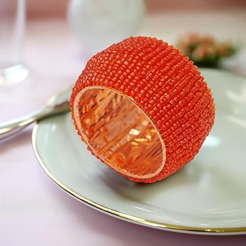 COTTON CRAFT Glitz Handmade Beaded Napkin Rings - Set of 12 - Rust - Image 4
