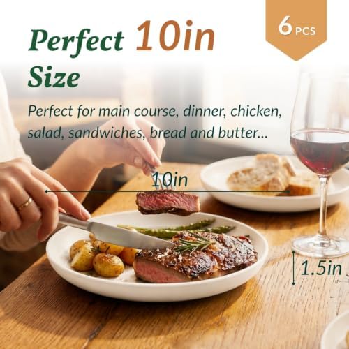 Homienly Large Deep Plates Set 10 inch Unbreakable Wheat Straw Dinner Plates Set of 6 Lightweight Salad Plates for Party,Camping Microwave & Dishwasher Safe Reusable Plastic Plates for Dessert (White) - Image 2