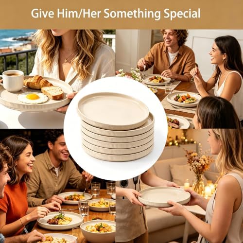 Ceramic Dessert Plates/Appetizer Plates, 8 Inch Beige, Set of 6 - Image 5