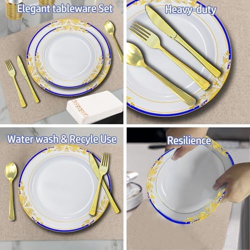Gold Disposable Plastic Plates, Heavy Duty Disposable Dinner Ware Set. - Image 4