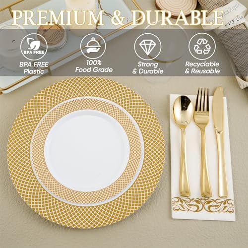 FOCUSLINE 175 Pieces Gold Dinnerware Set for 25 Guests - Image 3