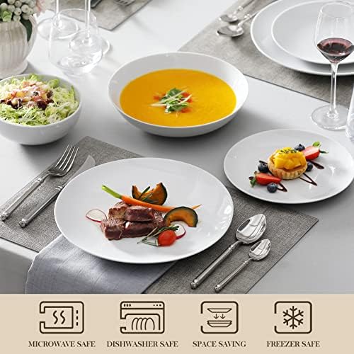 MALACASA 24-Piece Porcelain Dinnerware Set, White Round Dish Set for 6 - Image 4