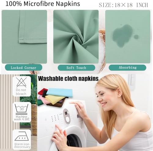 Cloth Napkins Set of 8,18x18 inch,Dinner Napkins Made of 100% Microfiber,Washable, Iron Free,Soft,Wrinkless,Easy to Fold(sage) - Image 3