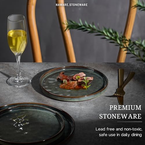 HaWare Stoneware Plates Set of 6, 7.9" Salad Plates, Reactive Glaze Ripple Ceramic Dish Set for Appetizer, Scratch Resistant, Small Dinner Plate, Microwave and Dishwasher Safe, Reactive Moss Green - Image 5