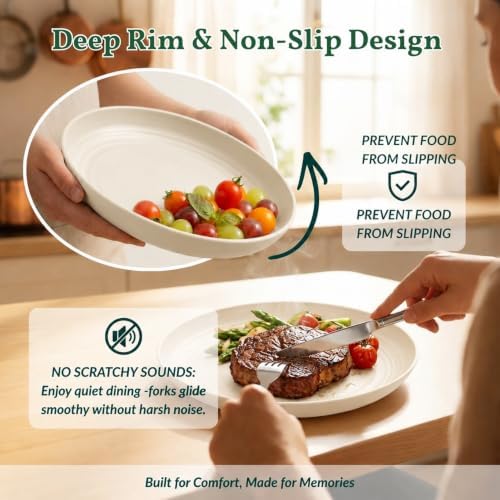 Homienly Deep Dinner Plates 10 Inch Wheat Straw Plates Set of 6 Large Salad Plates for Serving Unbreakable & Lightweight Plates Set for Picnic,RV Microwave & Dishwasher Safe Camping Plates (Beige) - Image 4