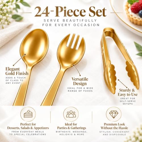 24 Pcs Gold Plastic Serving Utensils Set, Serving Spoons For Buffet - Image 3