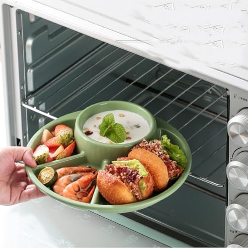 Unbreakable Divided Plates for Adults Portion Control Plates Set of 2 Green Round Plastic Dinner Plate 9 Inch for Camping Outdoor or Every Day Use - Image 3