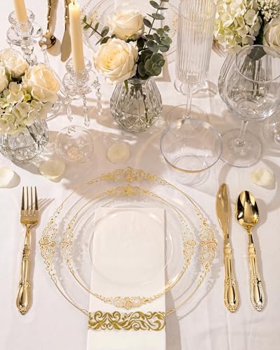 Morejoy 350PCS Clear and Gold Plastic Plates,Clear Plastic Dinnerware Set - Image 6