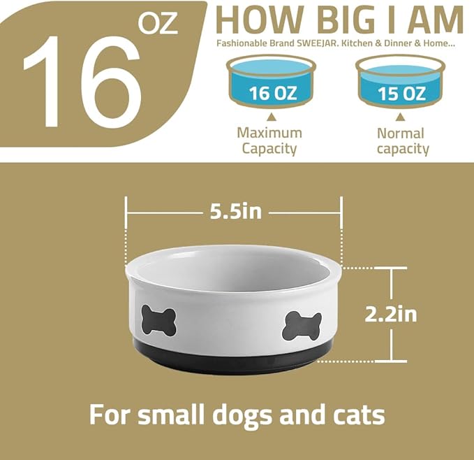 Sweejar Ceramic Dog Bowls with Bone Pattern, Dog Food Dish for Small Dogs, Porcelain Pet Bowl for Water 16 Fl Oz (New Turquoise)