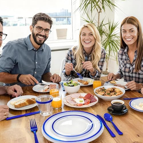 N9R 600PCS Clear Blue Plastic Plates, Disposable Dinnerware Set for Party - Image 6