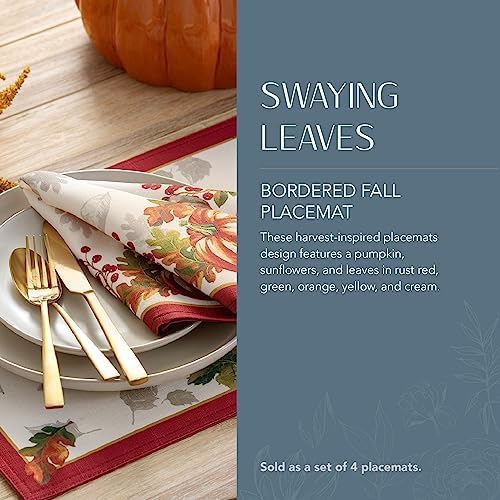 Elrene Home Fashions Swaying Leaves Bordered Fall Placemats, Seasonal Dining Table Mats, 13" W x 19" L, Set of 4 - Image 2