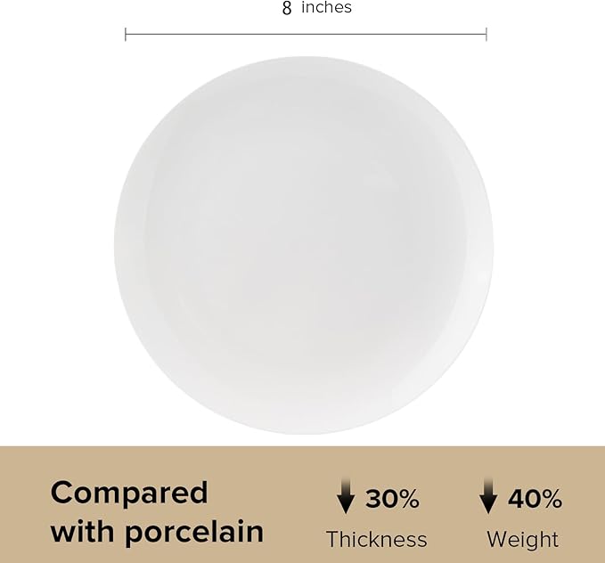 Fine Bone China Dessert Plates 6-Piece, Cake Plate, Side Plate 8 Inches, Fine Glaze With Pure White Color Sturdy and Durable, Thin Thickness and Light Weight, Microwave and Dishwasher Safe