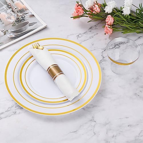 Goodluck 490 Piece Gold Plastic Dinnerware Set for 70 Guests - Image 4
