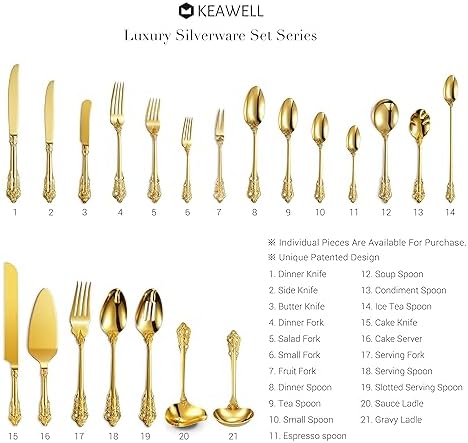 KEAWELL Gorgeous 4-Piece 18/10 Stainless Steel Dinner Knife Set (Gold) - Image 6