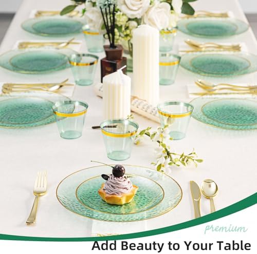 350PCS Green Gold Plastic Dinnerware Set for 50 Guests - Image 5