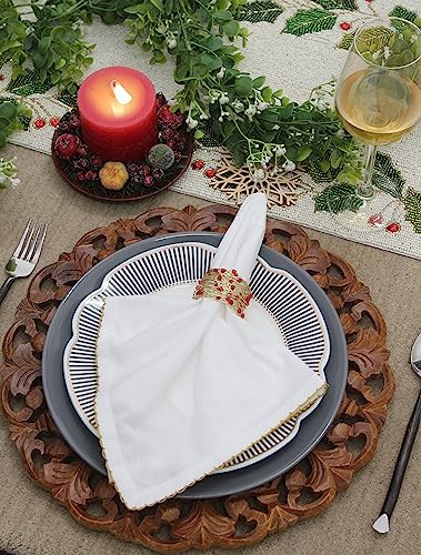 COTTON CRAFT Christmas Napkin Rings - 8 Pack Beaded Metal Twine Napkin Ring - Image 3