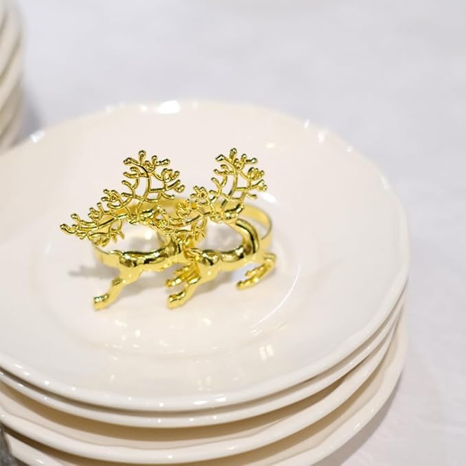 [New Napkin Rings Set of 8 Gold Set of 8 Napkin Rings Christmas, Holidays, Thanksgiving (Deer-3)