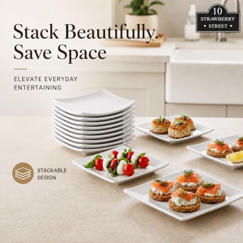 10 Strawberry Street 6" Catering Square Coupe Appetizer Plate, Set of 12,White - Image 5