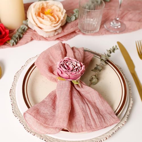 Handcraft Purple Flower Napkin Rings Set of 8, Peony Napkin Holder Floral Rings With Jute Bow Buckles for Summer, Wedding, Banquet, Birthday, Christmas, Valentine's, Thanksgiving Table Decoration - Image 2