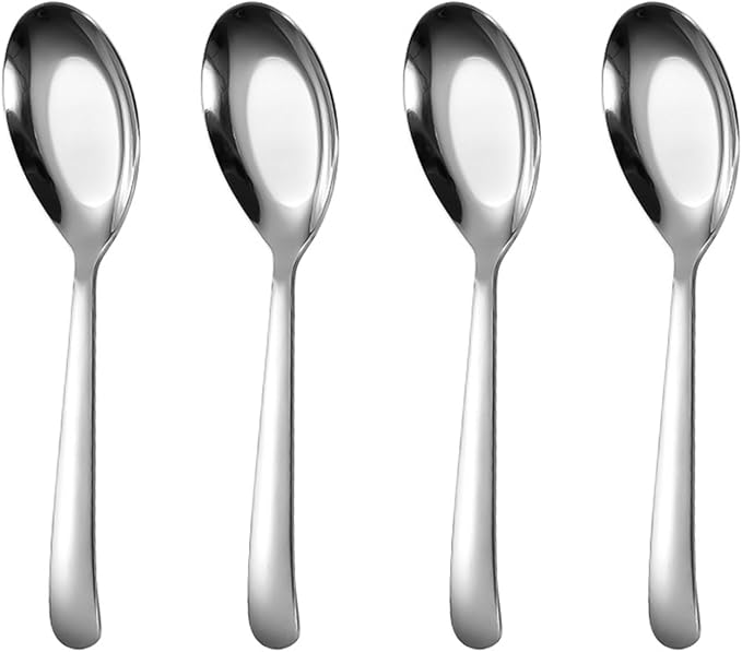 Flat Head Spoons, Korean style Flat Sugar Spoon,Thick Heavy Stainless Steel Table Spoons Dinner Spoon,Set of 4.