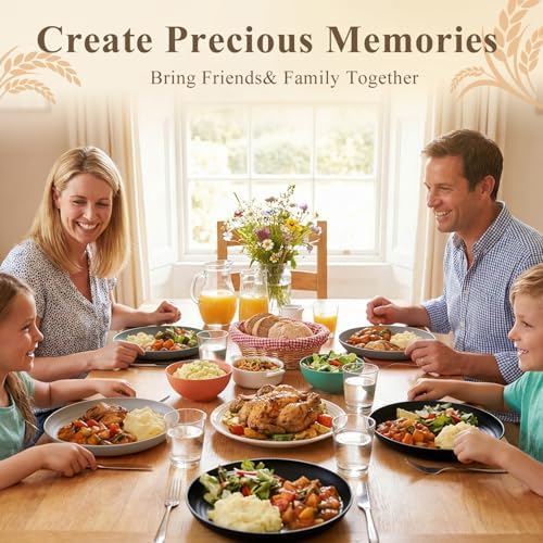 Salad Plates Set of 8, Wheat Straw Plates 9 Inch - BlackGrey - Image 6