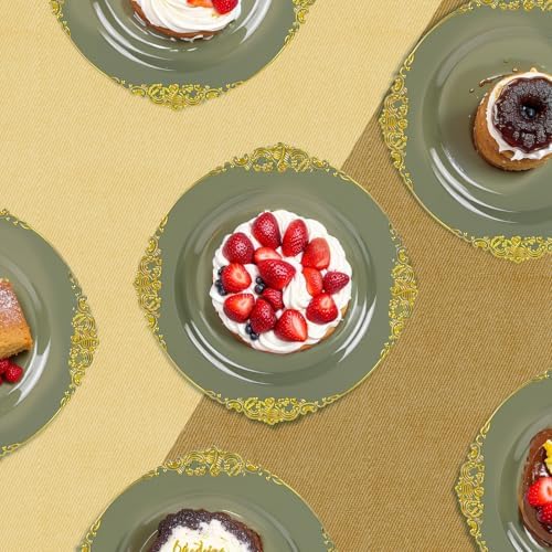125PCS Sage Green and Gold Plastic Plates for Wedding and Party - Image 3