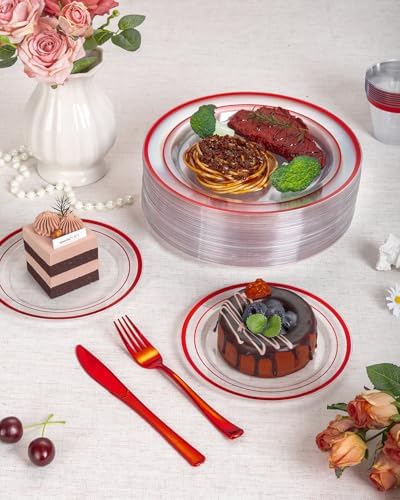 Goodluck 350 Pcs Red Disposable Plates, Clear Plastic Plates and Napkins - Image 3