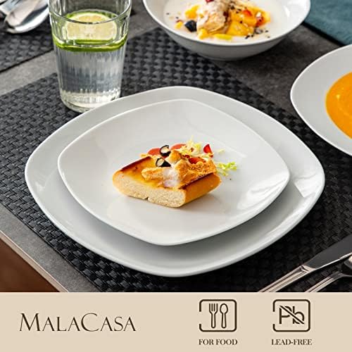 MALACASA Dinnerware Sets, 24-Piece Porcelain Square Dishes, Grey White Ceramic Dish Set for 6, Chip and Scratch Resistant Plates and Bowls Sets, Series ELISA - Image 4
