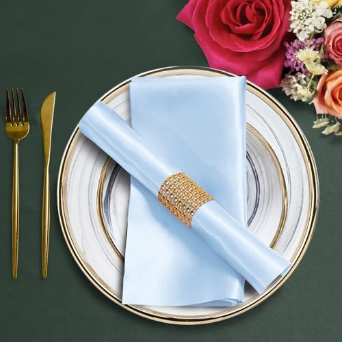 Light Blue Satin Napkins & Rings Set, 100 Pack, 12x12 Inch - Image 5
