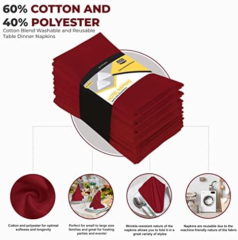 Utopia Kitchen Cotton Blend Red Cloth Napkins [12 Pack, 18x18 Inch] - Image 3