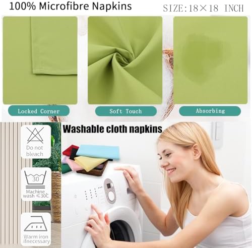 Cloth Napkins Set of 8,18 x 18 inch,Made of 100% Microfiber,Washable,Soft, Wrinkless,Easy to Fold(Green) - Image 3