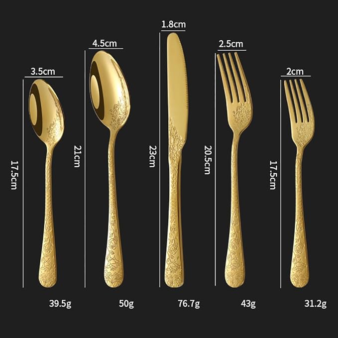 30-piece flowers Gold TWEE Silverware Set for 6, Palace Style Stainless Steel Flatware Cutlery Serving Utensils, Eating Tableware for Home Kitchen Hotel Restaurant, Mirror Polished