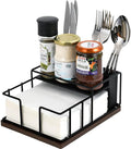 Napkin Holder for Table, Countertop Organizer - Flatware Holder for Forks, Spoons, Knives, Napkin Dispenser and Salt and Pepper Shakers Storage, Kitchen Cutlery Caddy for Dining Table, Buffet, Camping
