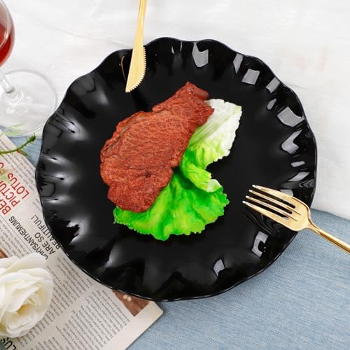 LIYH 24 Pcs Black Plastic Plates Reusable – Unbreakable, Dishwasher Safe - Image 4