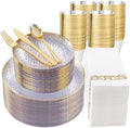 DaYammi 350PCS Clear Gold Plastic Dinnerware Set for 50 Guests by DaYammiwillaccompanyyou