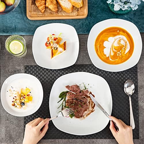 MALACASA Dinnerware Sets, 24-Piece Porcelain Square Dishes, Grey White Ceramic Dish Set for 6, Chip and Scratch Resistant Plates and Bowls Sets, Series ELISA - Image 6