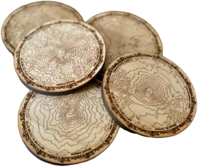 Pacific Northwest Mountains Wooden Coasters | Set of 5 | Topography Coasters Active (Red Oak)