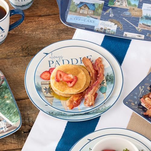 Wake at the Lake 9-Inch Dessert Plates, Set of 4, Lakeside-Inspired Designs with Water Scenes & Cabins, Durable Ceramic, Dishwasher Safe, Charming Tableware for Desserts, Snacks & Appetizers - Image 5