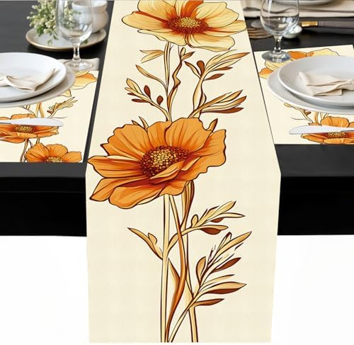 ANNA QUEEN Fall Floral Table Runner and Placemats Set of 6, 13"x72" Table Runner with 12"x18" Placemats, Autumn Flowers Dining Decor for Kitchen, Farmhouse, Thanksgiving Table Setting - Image 6