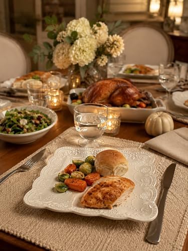 10 Inch Ceramic Dinner Plates Set of 4, White Embossed Dinner Plates with Floral Butterfly Pattern, Scalloped Beaded Rim Plates for Steak, Pasta, Main Course, Holiday Entertaining and Everyday Dining - Image 5