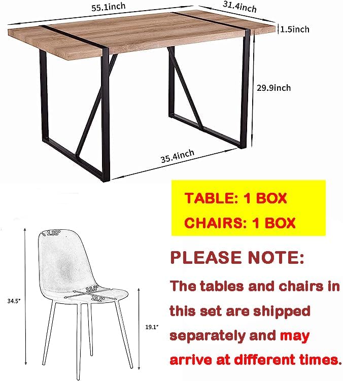 7 Piece Dining Table Set for 6,Modern 55'' Rectangle Wood Dining Table and Fabric Dining Chairs 6,Kitchen Table and Chairs for 6,Ideal for Kitchen Dining Room