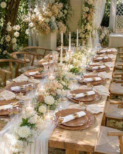 bUCLA 175PCS Brown Plastic Plates - 25 Guests Gold Rim Disposable for Party - Image 4