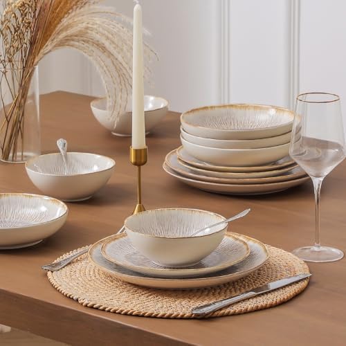 DOMICREVERY Ceramic Dinnerware sets for 4, 16 Pcs Plates and Bowls Sets - Image 5