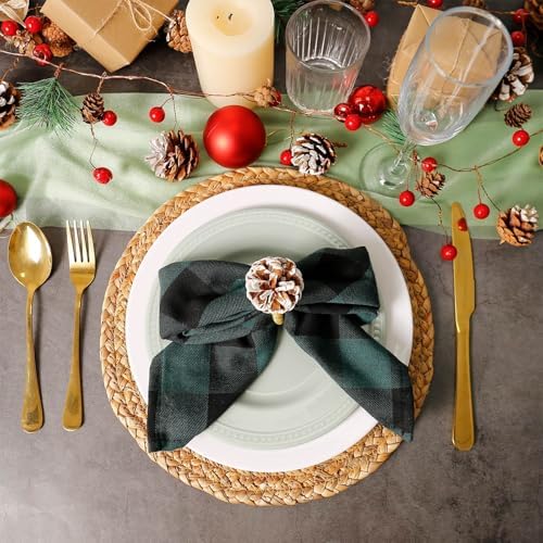 Christmas Napkin Rings Set of 8, Snow Pinecone Rings with Gold Rabbin Buckle Rustic Napkin Rings for Christmas Thanksgiving Holiday Table Dinner Celebration - Image 3